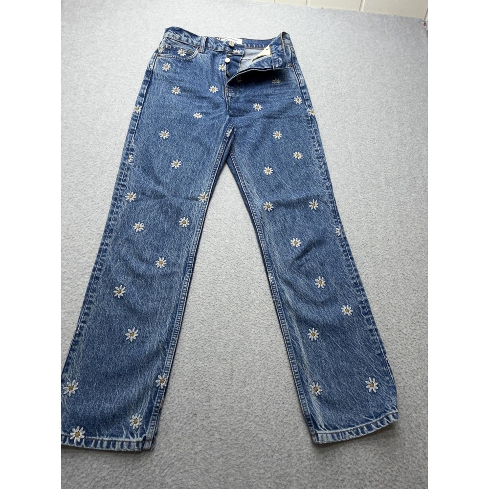 Reformation Cynthia Chamomile High Rise Straight Jeans Womens 26 Blue Floral - Picture 2 of 16